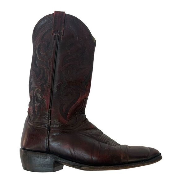 Dan Post Vintage Burgandy Maroon Leather Cowboy Boots 9.5 Western Roper - Picture 1 of 16